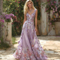 Purple Roses Embroidered V Neck Flowy Maxi Tank Dress ee23