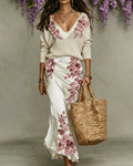 cp Women's Summer Pink Floral Embroidered  Two-piece set of top and skirt 4288