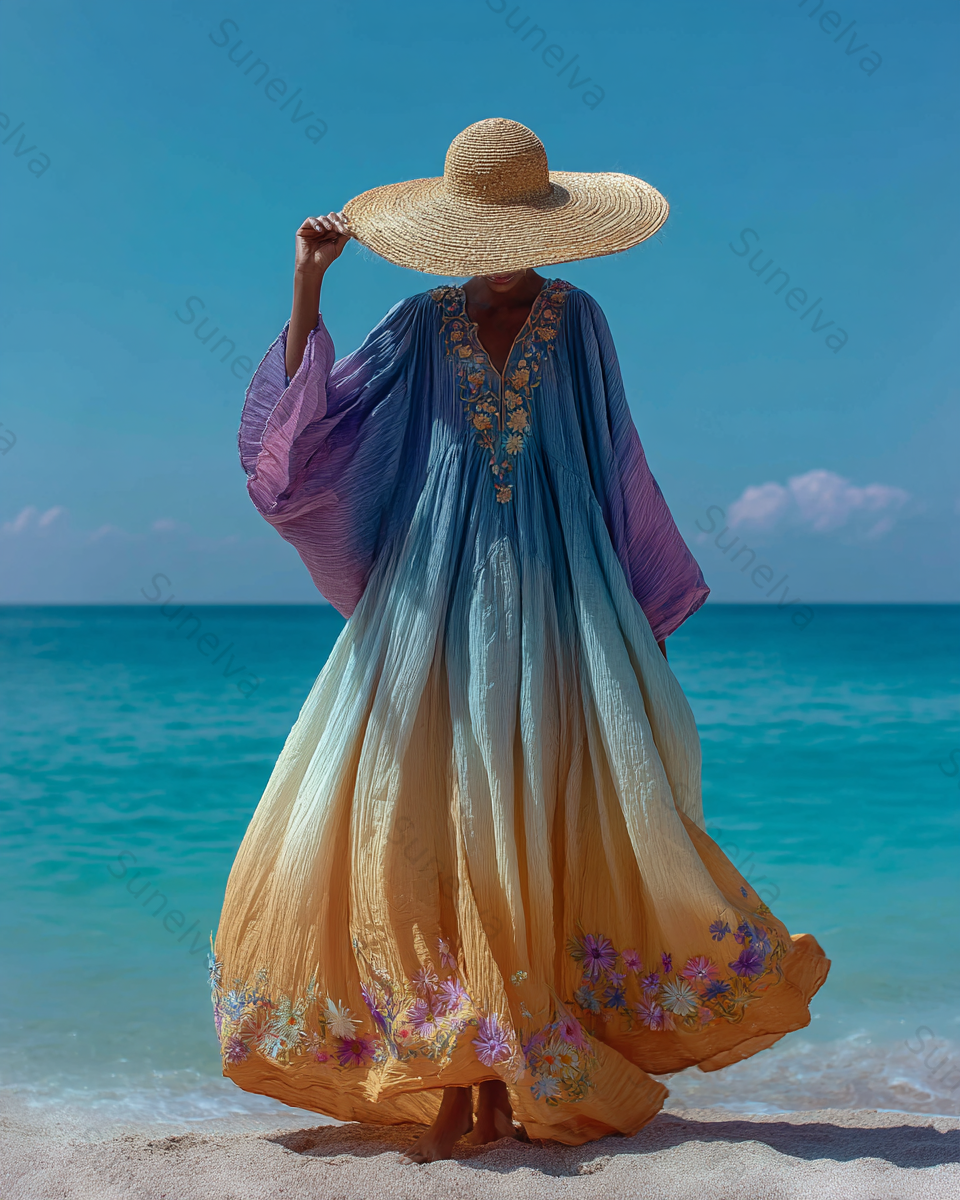 Seaside Vacation Bohemian Style Full-Length Dress 1701