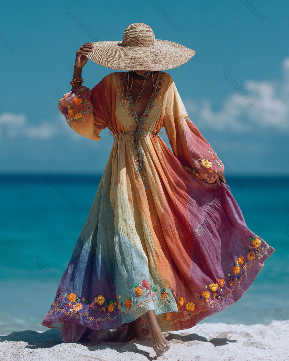 Seaside Vacation Bohemian Style Full-Length Dress 9284