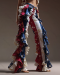 Women's Spring Outdoor Fashion Celebrating the 250th Anniversary of the United States - Stars and Stripes Printed Pants  3678