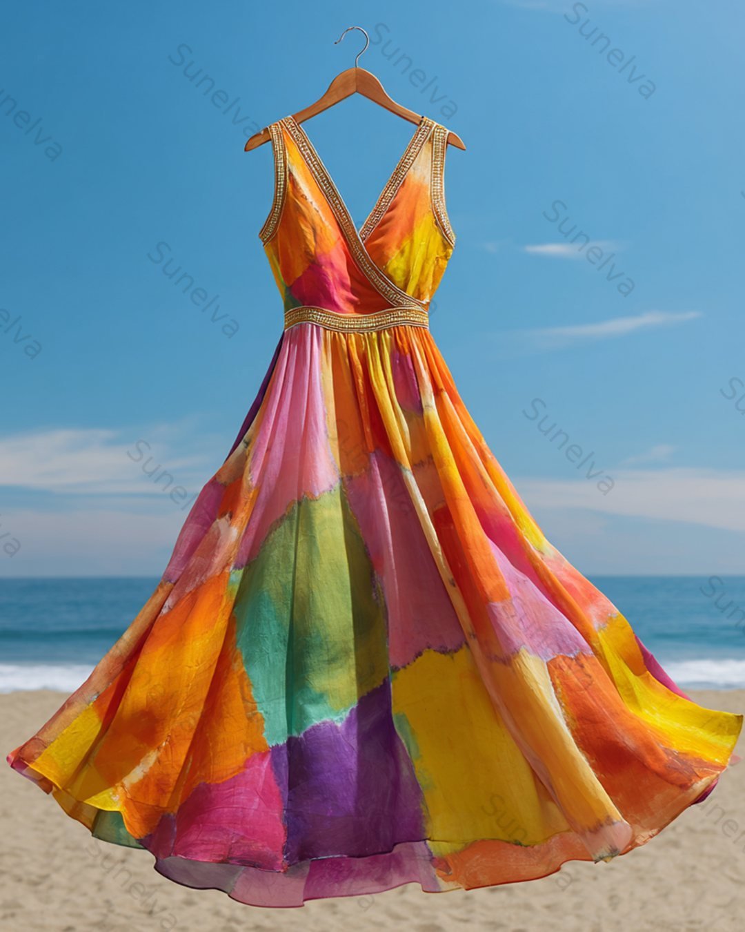 Women's Summer Vacation Fashionable and Elegant Irregular Tie-Dye Dress 9662