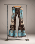 Spring/Summer Color Block Denim Linen Flared Pants5309