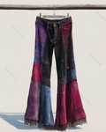 Spring/Summer Color Block Denim Linen Flared Pants9588